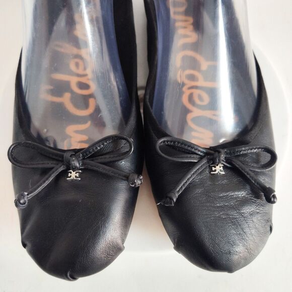 Sam Edelman Ballet Flats Size 8 Leather Black Preppy Minimalist Trendy Bow Zooey - Picture 6 of 10
